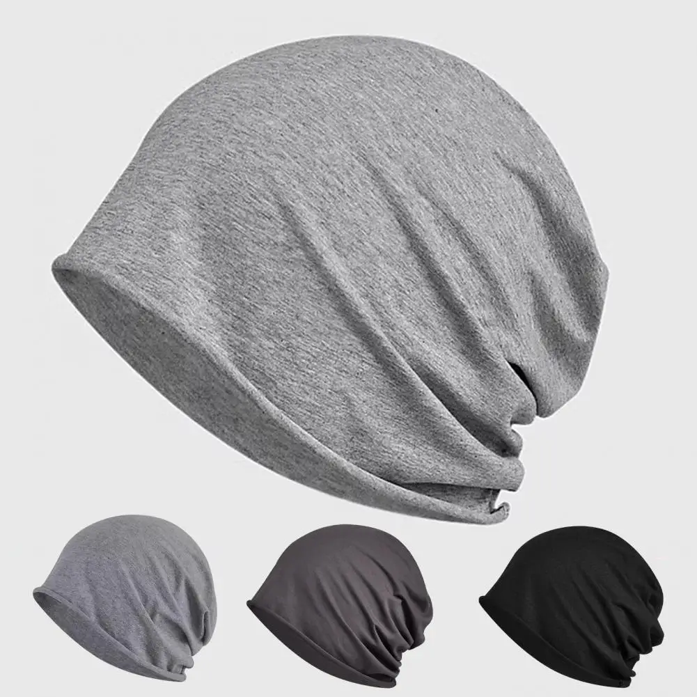 Winter Men Knitted Hat Stretchy Single Layer Solid Color Ear Hip Hop Warm Daily Wear Cap Outdoor Piled Cap