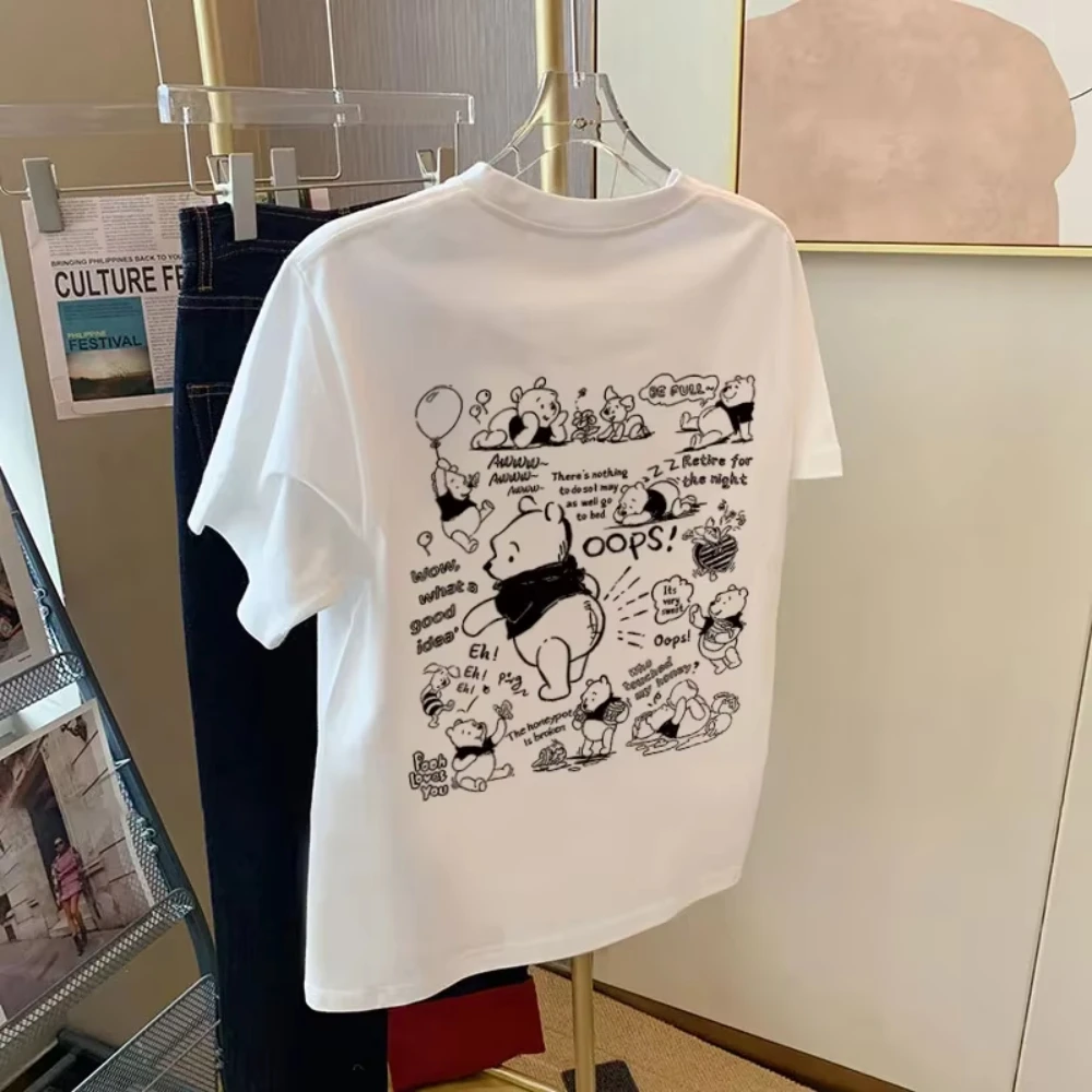 

Женская футболка с короткими рукавами и принтом Винни-Пух, американское лето 2021, новый стиль, модные брендовые топы с половиной рукавов