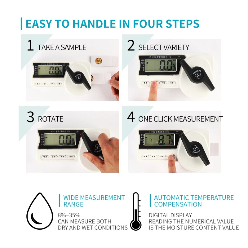 Portable Digital Moisture Meter for Rice Paddy Corn Coffee Bean Seeds for Testing Grains  KT-H100 - Image 4