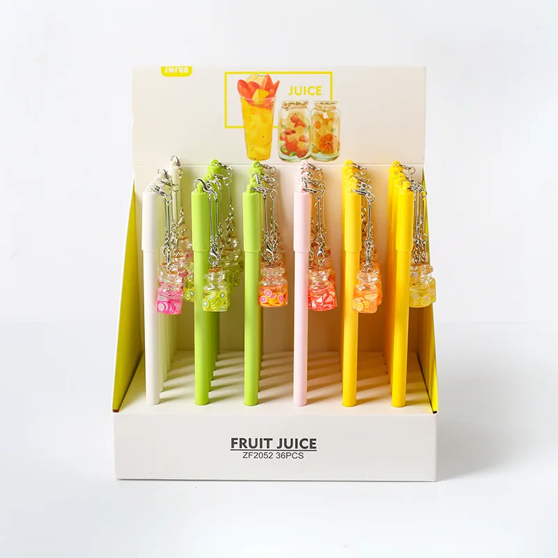 

36PCS Fruit juice pendant Rollerball pen creative cute modeling pen student stationery plastic fountain pen