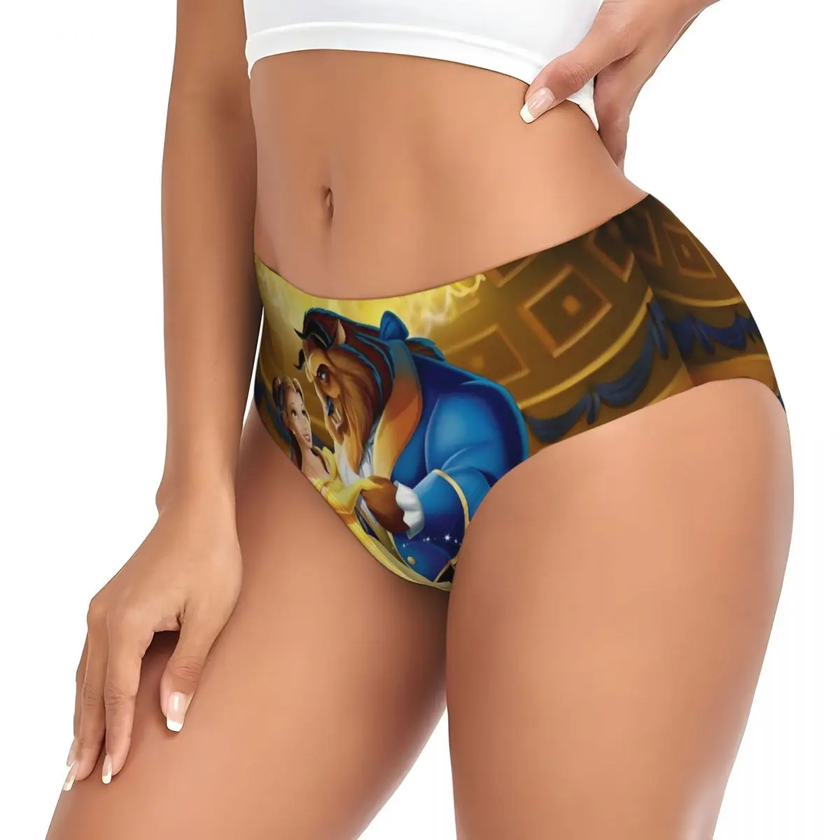Custom Womens Belle Beauty And The Beast Cartoon Mangas Panties Breathable Comic Briefs Underwear