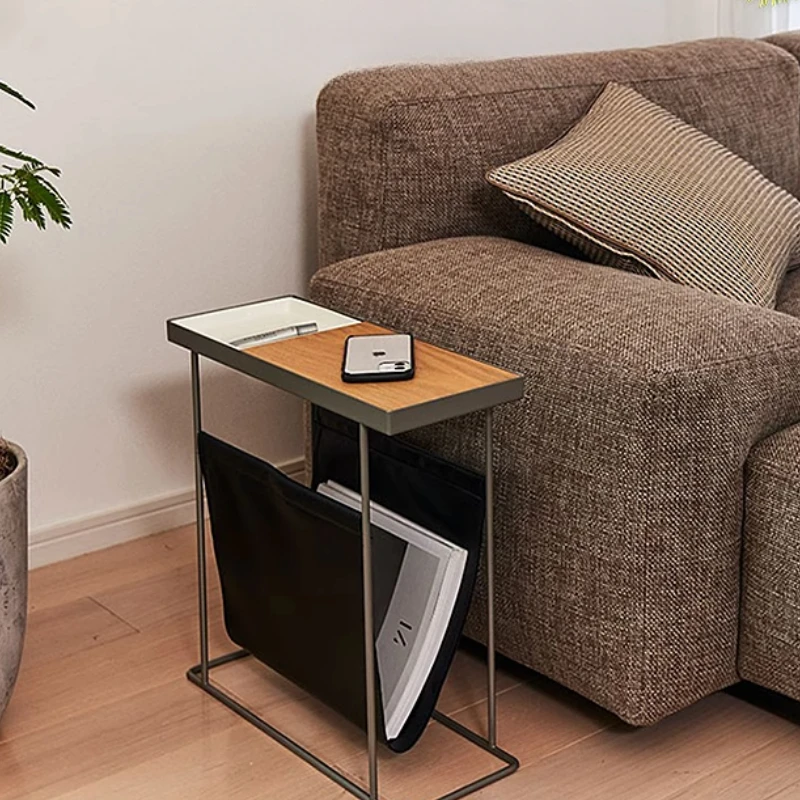 Nordic Side Table for Sofa Minimalist Bedside End Table Creative Living Room Accent Desk Multi-Functional Magazine Storage Shelf