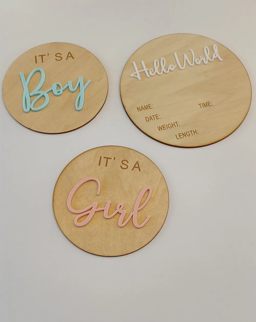 

3pcs It's a Boy',It's a Girl'& 'Hello World Sign,3D Acrylic Baby Announcement Signs,Gender Reveal Wood Sign for Photo Props,New
