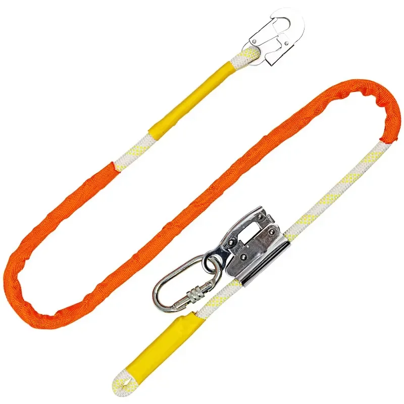 Heavy Fall Protection Vertical Roofing Safety Lanyard Polyester 150kg Breaking Strength Quick Connect Buckle Alloy Steel