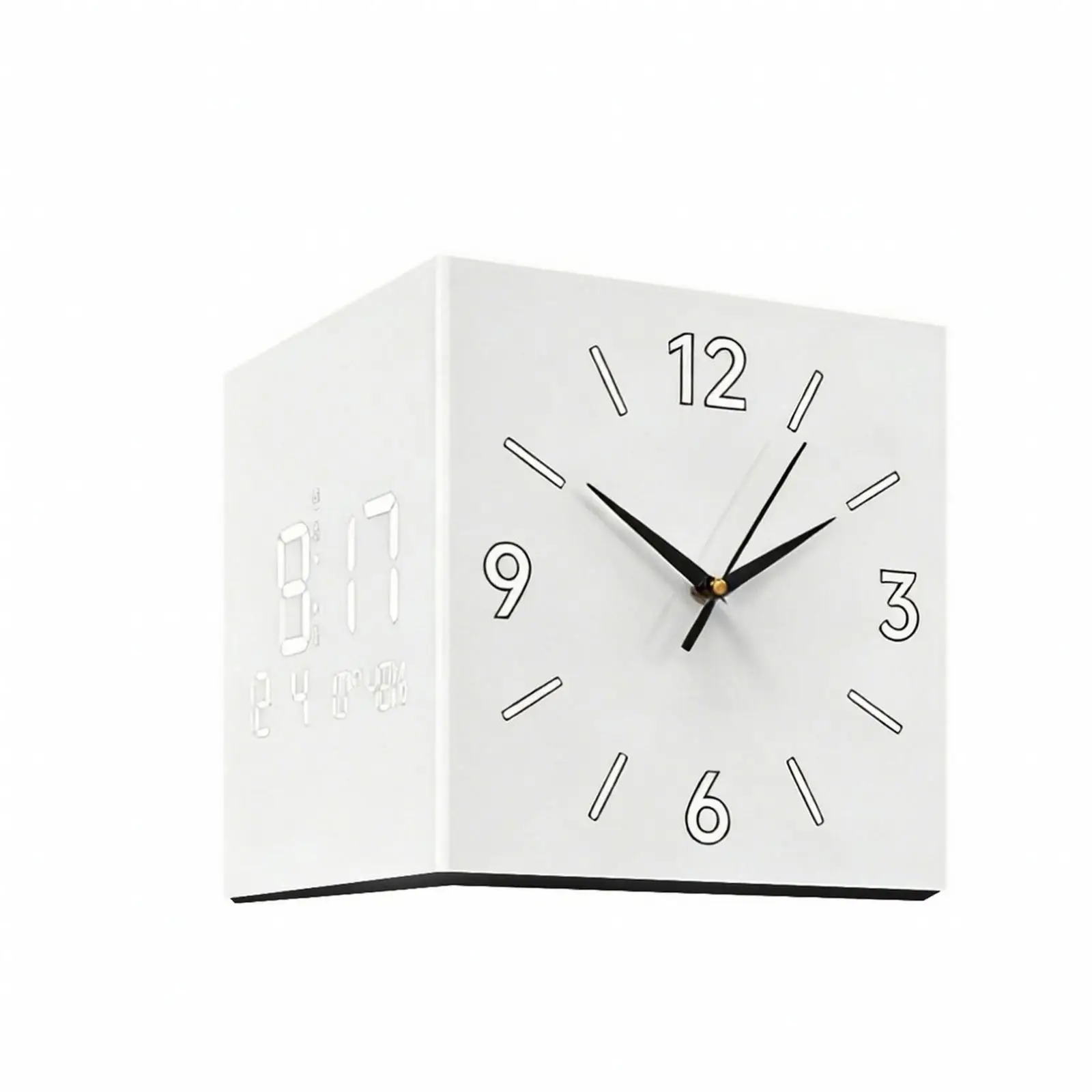 Smart Acrylic Corner Wall Clock Double Display Analog Black Hands Digital Side Panel Light for House