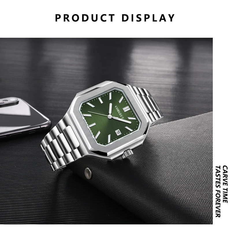 Customized Logo 44.5MM Mechanical Square Steel Case Aseptic Watch Automatic Movement NH35 Fashion Date Gift Men's Watch Corgeut