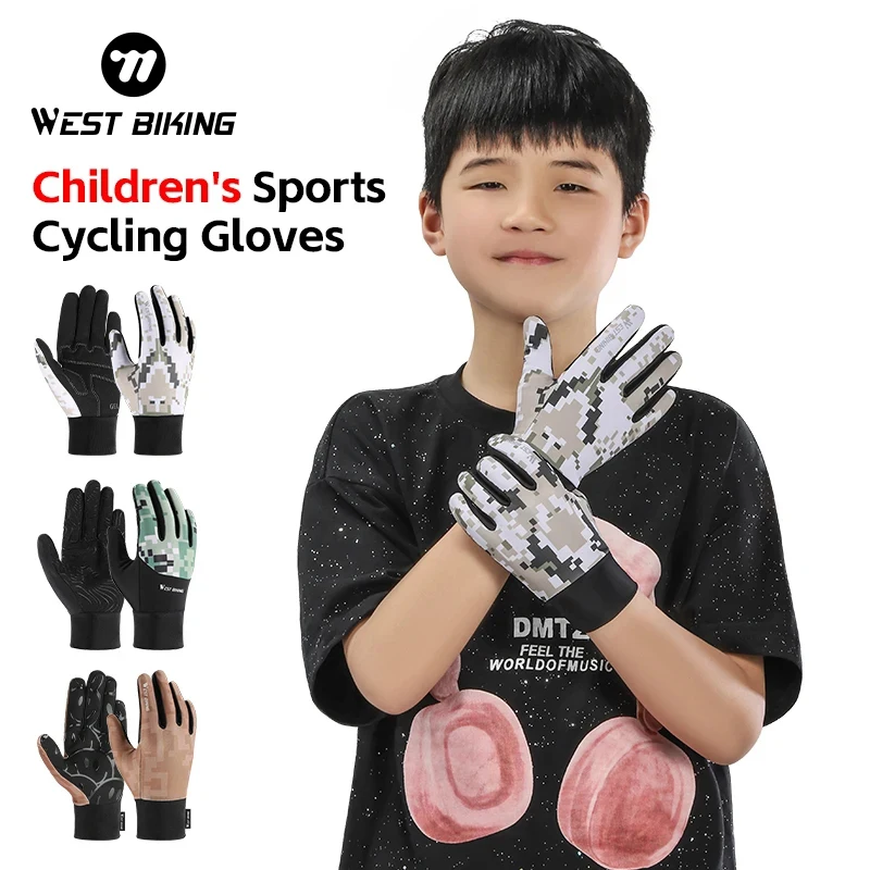 West Biking Kids Fietshandschoenen Full Finger Ademende Mtb Bike Handschoenen Anti Shock Duurzaam Sport Kinderen Rijden Fietshandschoenen
