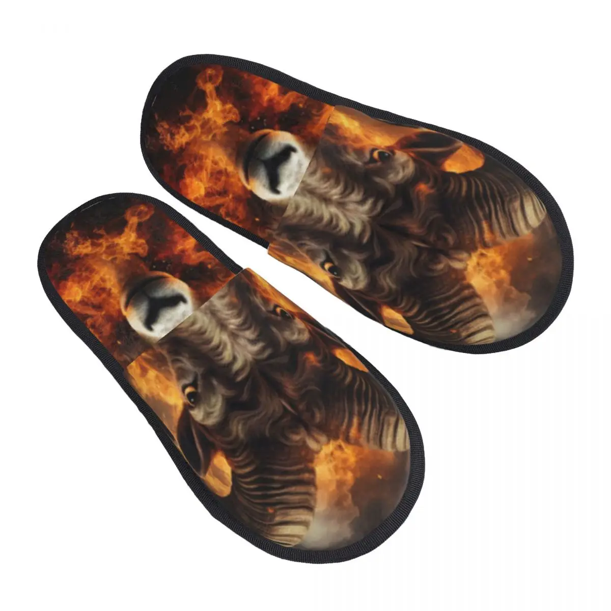 Indoor Slippers Angry Sheep Face And Flames Plush Slipper Autumn Winter Shoes House Flat Floor for Bedroom