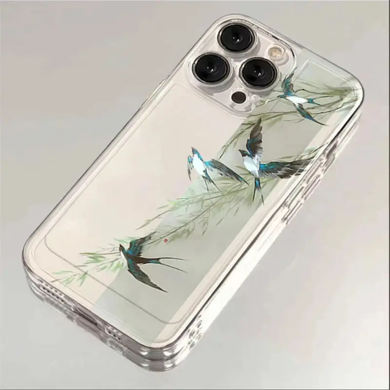 Chinese Wind INS Swallow Transparent Phone Case For iPhone 16 15 14 13 12 11 Pro Max XR XS MAX 7 8 PLUS MINI Shockproof Cover