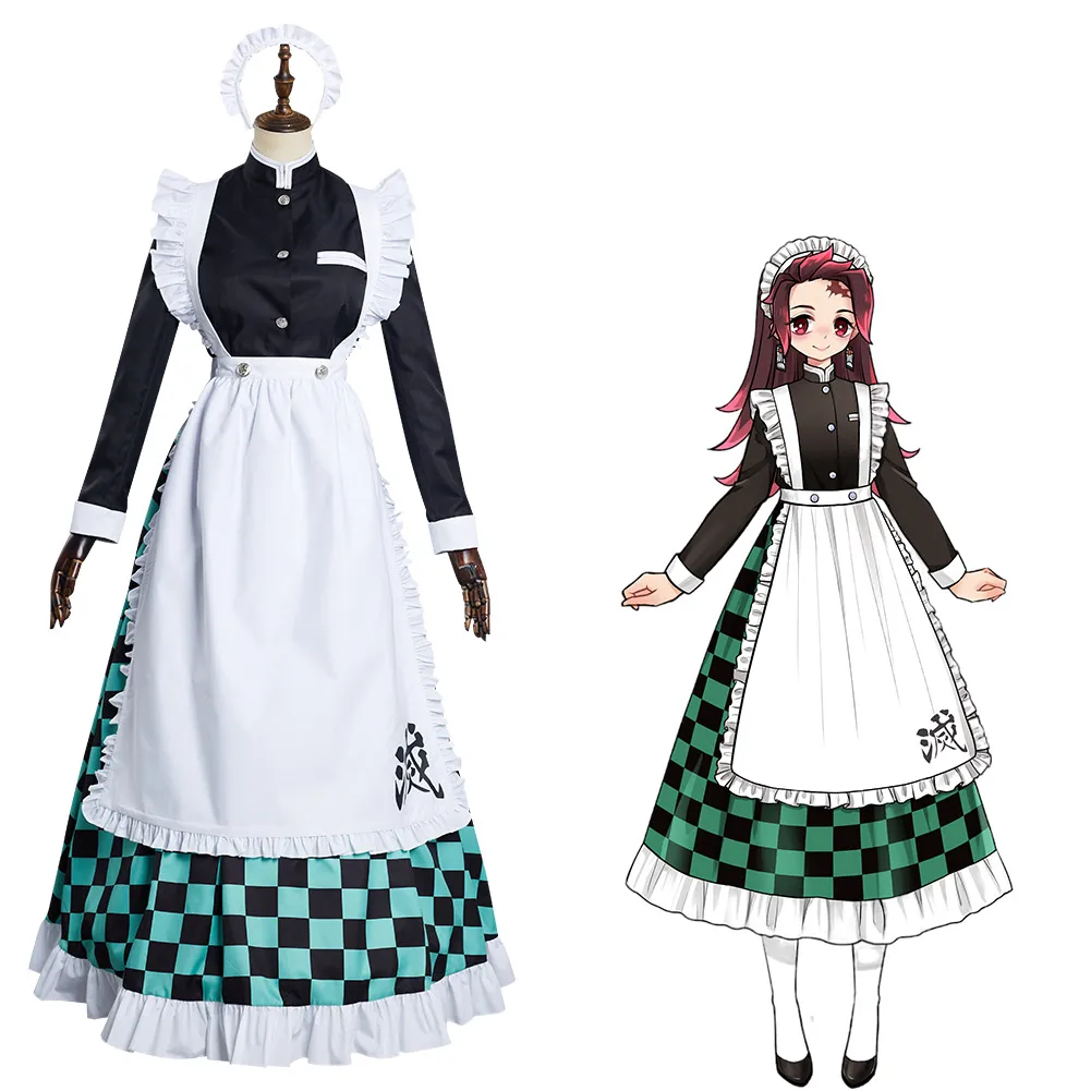 

Anime Demon Slayer Kamado Tanjirou Cosplay Costume Maid Dress Outfits Halloween Carnival Suit