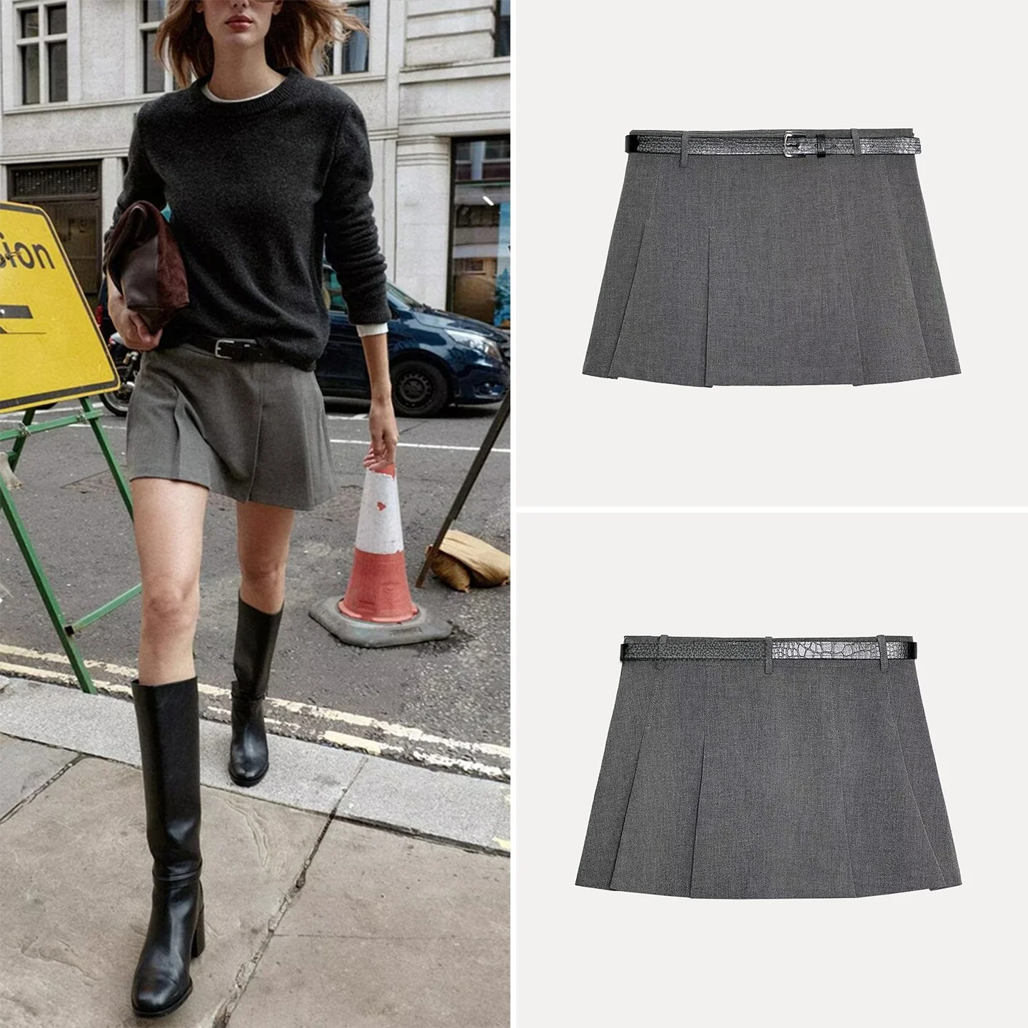 

2025 Autumn New Fashionable Plaid Commuter Skirt Pants Women's Style Belted Classy Trousers Short Length Other Material 100%