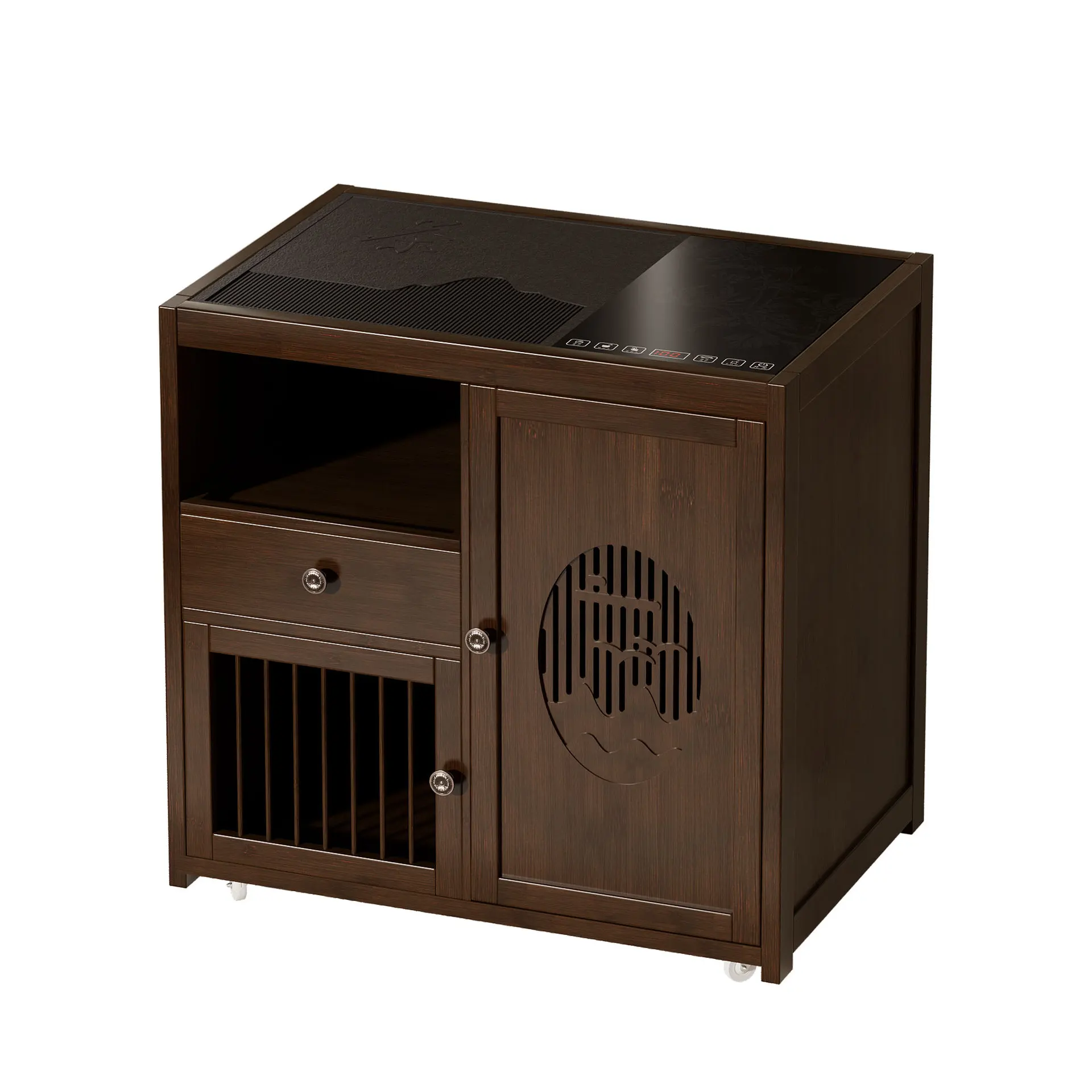 

Mobile tea cabinet side cabinet solid wood under bucket kettle integrated tea bar cabinet