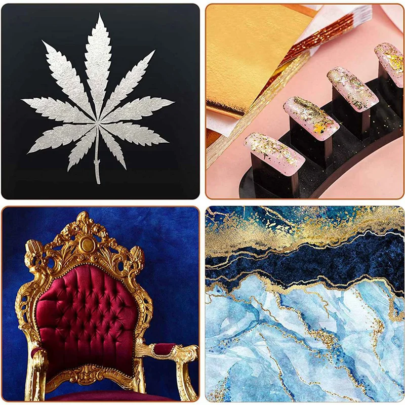 QWE-800Pcs 모조 골드 실버 구리 호일 종이 네일 파티 장식을위한 잎 플레이크 금박 시트 DIY 아트 공예 종이