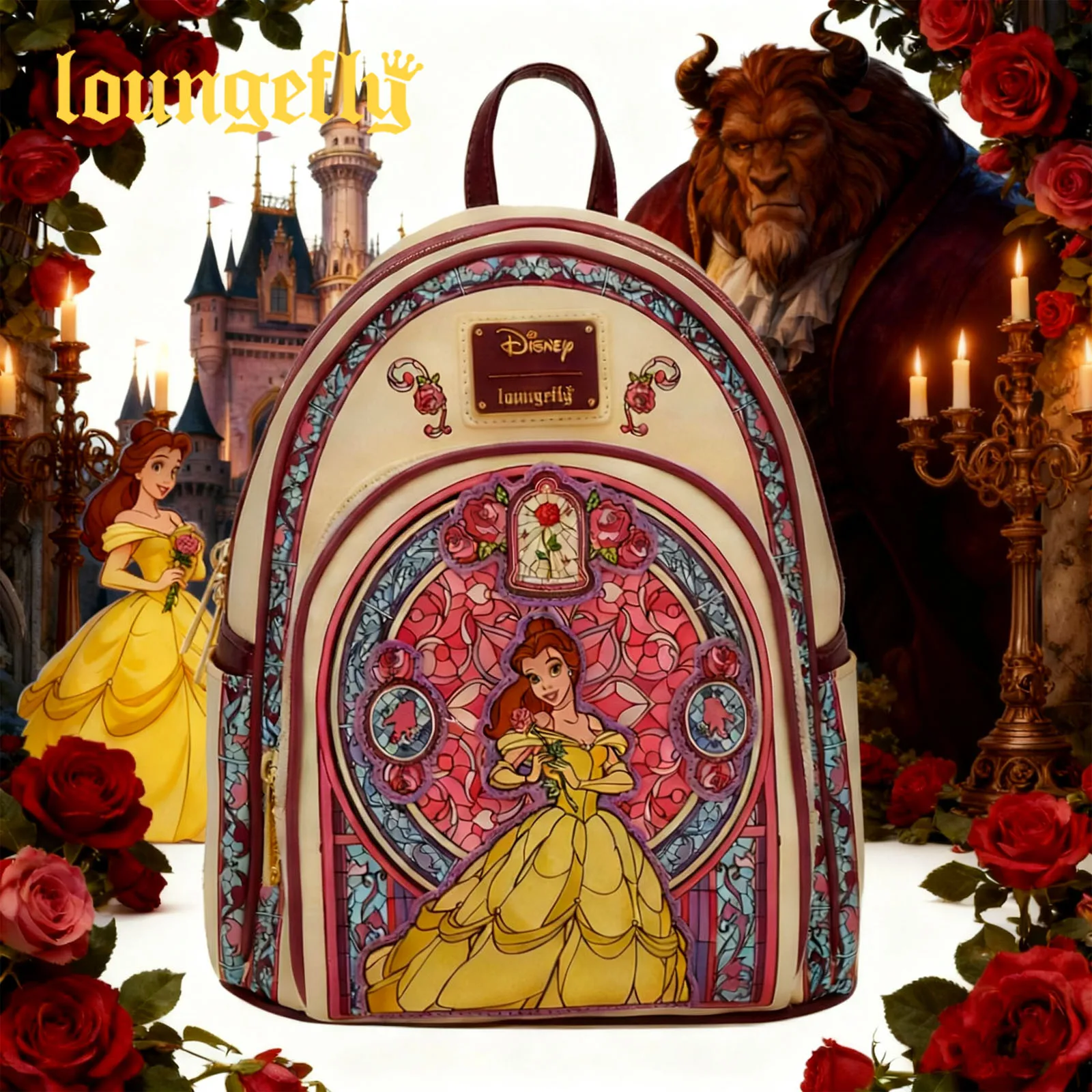 

Loungefly Disney Beauty and the Beast Belle Stained Glass Portrait Mini Backpack