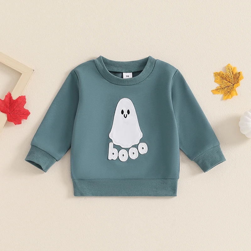 Kinder Halloween Sweatshirts mit gruseligen Stickerei Rundhals ausschnitt Langarm pullover für Jungen und Mädchen fallen Geist und Kürbis