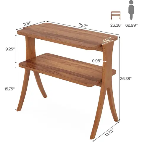 Sidobord för vardagsrum, lantligt sidobord med förvaringshylla i två nivåer och ben i massivt trä, Nattduksbord för sovrum 10 best sales sidobord i trä - №7