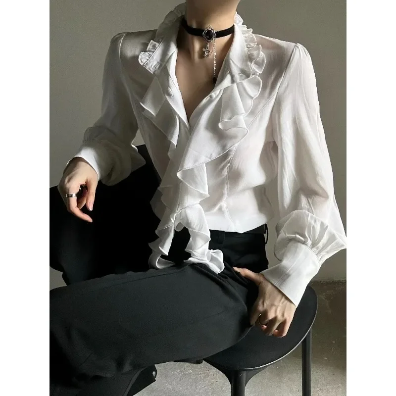 

Винтажные костюмы, комплекты из 2 предметов, женские повседневные рубашки в японском стиле с высоким воротником в стиле Харадзюку Y2k + свободные черные брюки 2000-х годов, американские