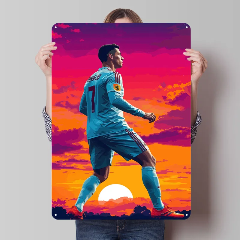 Cristiano Ronaldo Silhouette Tinplate Signs Sport Poster Wall Decoration Room Custom Metal Sign for Wall Art Decoration Retro