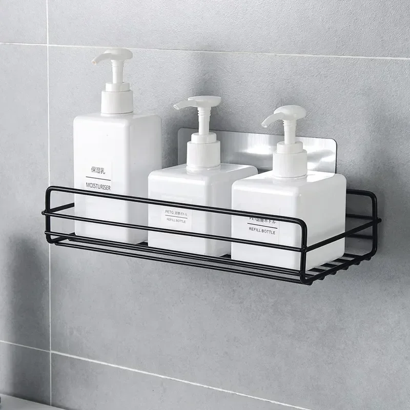 Étagère de salle de bain en fer forgé de style japonais, support mural de rangement pour gel de douche, support de toilette sans poinçon