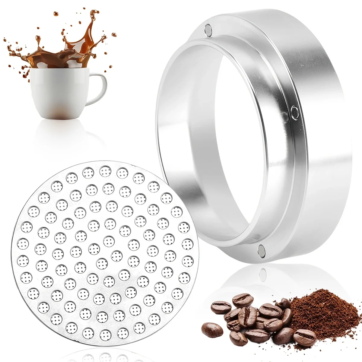 2Pcs 51mm/53mm//58mm Espresso Dosing Funnel and Puck Screen Set, Anti-Mess Portafilter Accessories for 51/53/58mm