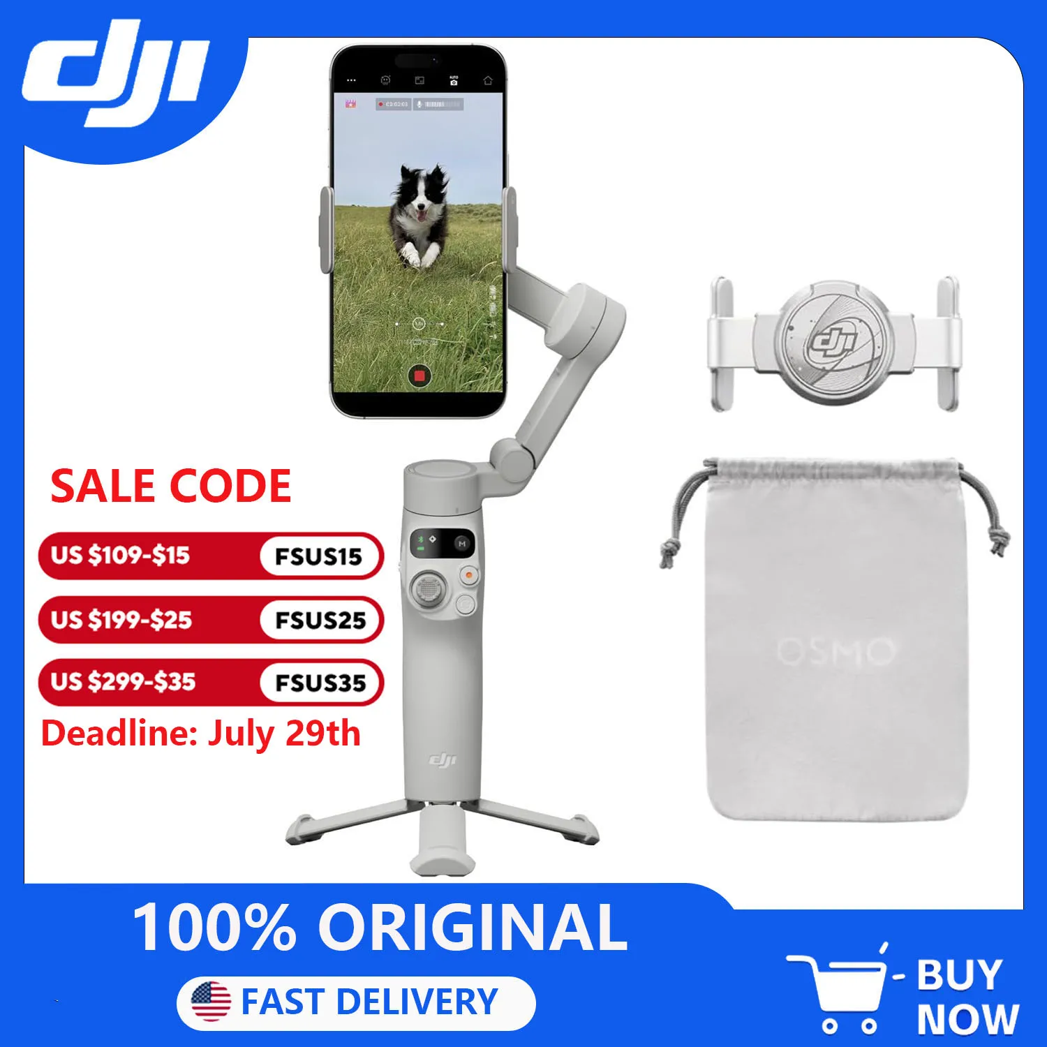DJI Osmo Mobile 7 Gimbal Stabilizer for iPhone, Android, Built-in Tripod, Portable Stabilizer for iPhone, Selfie Stick, 3-Axis Phone Gimbal, ActiveTrack 7.0, One-Tap Edit, 10hrs Use, Phone Charging