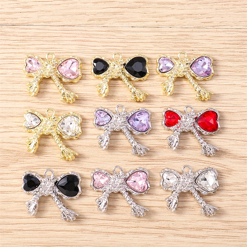 

5pcs 24x22mm Cute Crystal Bowknot Charms Pendants for Jewelry Making Necklaces Earrings Bracelets Accessories DIY Craft Supplies