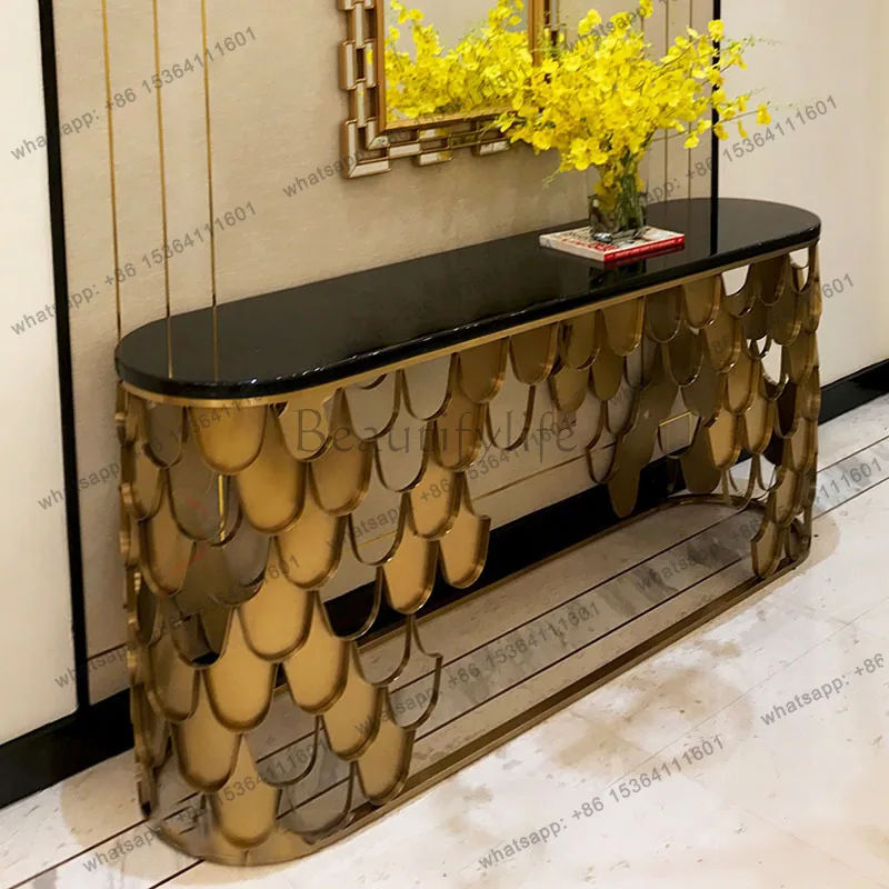 Simple modern living room art end view table marble special-shaped fish scale entrance table