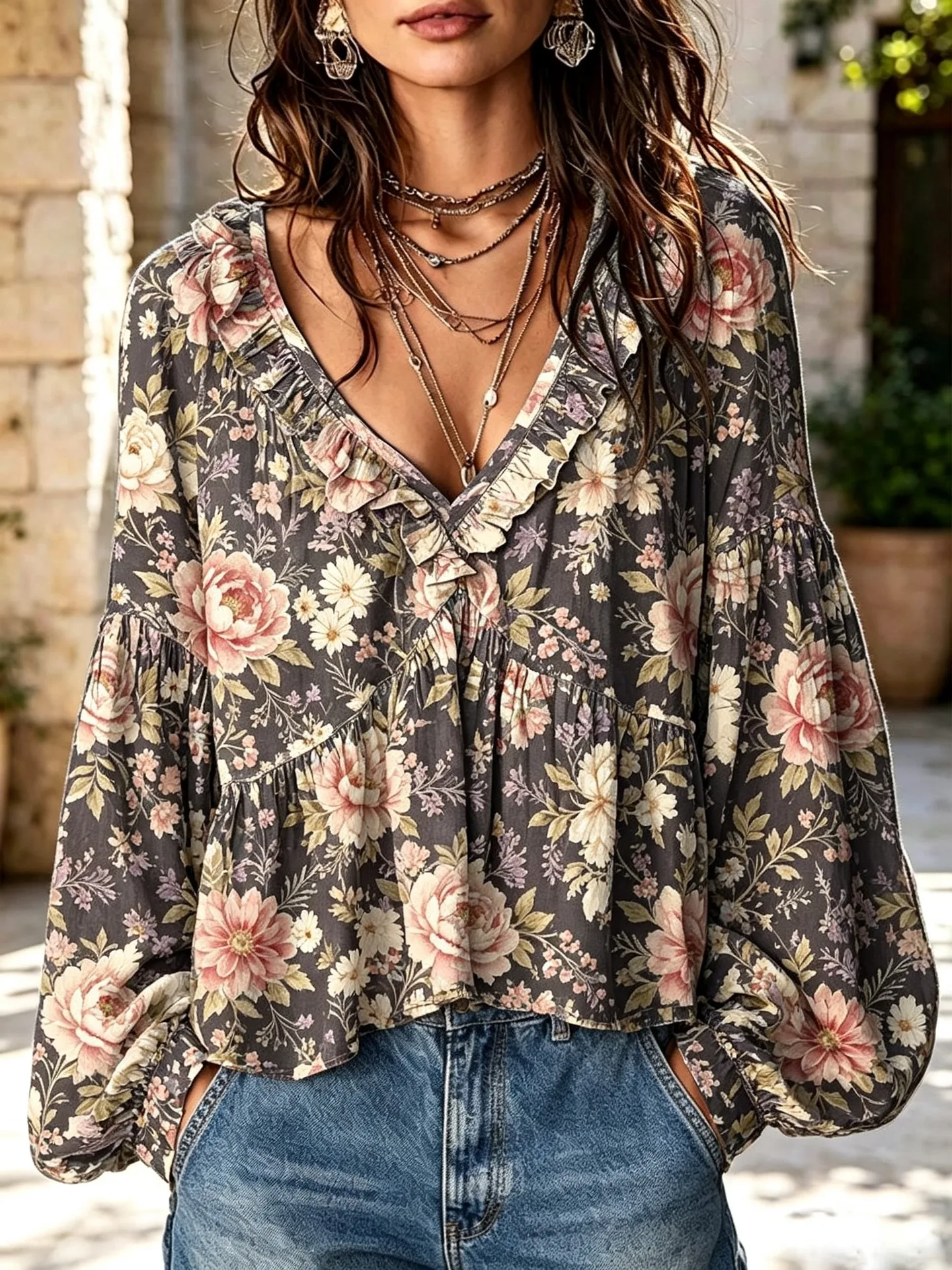 Blusa de outono com decote em V, camisa de manga comprida para mulher, blusa de primavera, peça casual, elegante, moderna, para usar no dia a dia e em