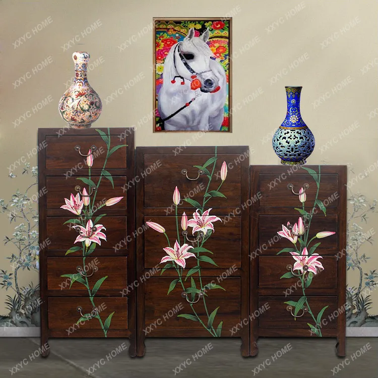 Solid wood chest of drawers painted retro light luxury bucket cabinet bedroom locker simple new Chinese fragrant camphor