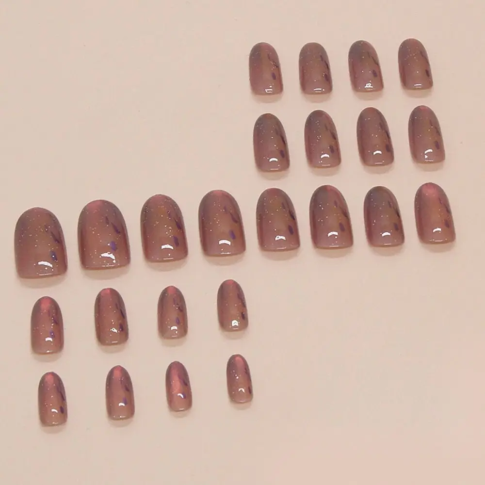 24/30PCS/BOX Reusable Cat Eyes False Nail 3D Bow Stereoshell Press on Nails with Jelly Stickers Flower Nail Tips for Women Girl