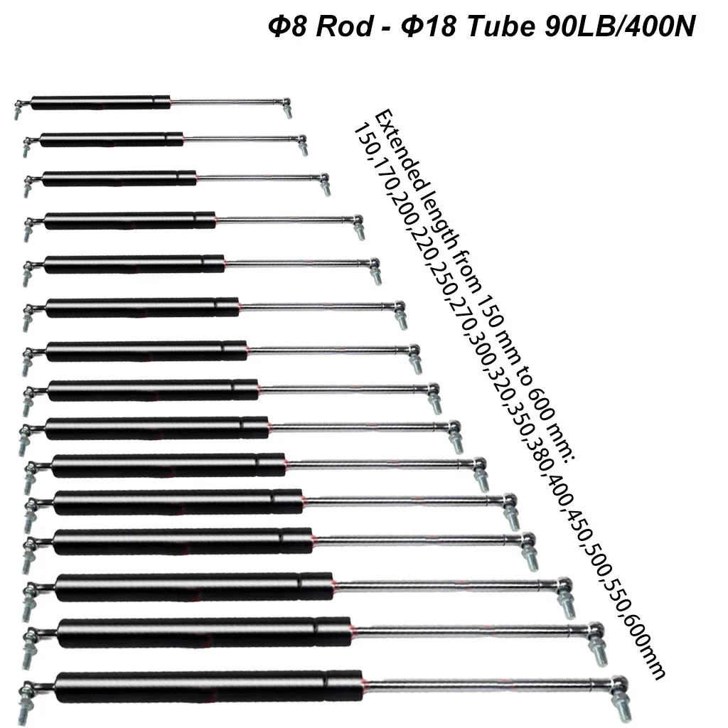 1PC 400N/90LB 8X18 Gas Struts Ball Joint Ends Gas Props Gas Shock Lift Supports RV Bed Platform Hatch Lifts for Boat Strut Bar