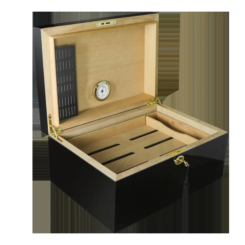 Large Capacity Humidor Double Cedar Humidor, Piano Lacquer, 100 Pack