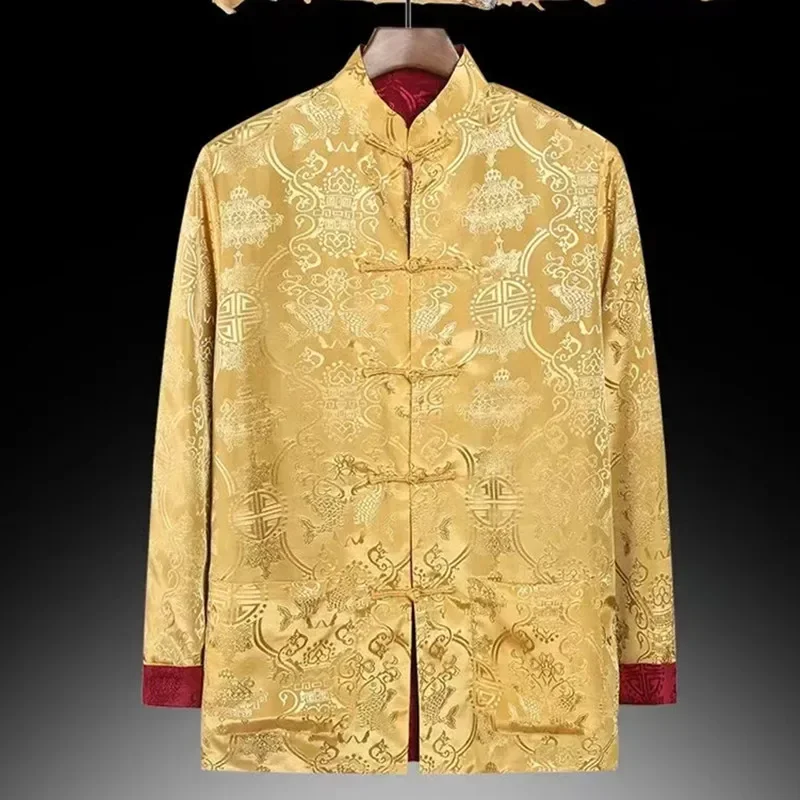 Chinese Traditional Uniform Top Kungfu Shirt for Men Tang Suit Jacket Mens Two On Each Side Towards The Bottom Of The Shirts