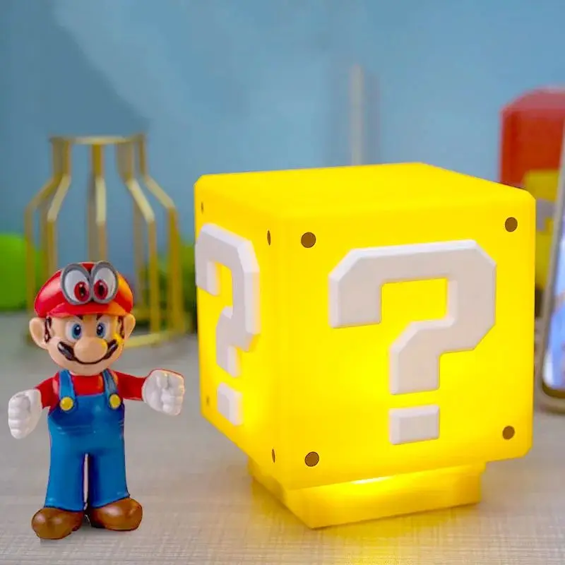 Figura de Super Mario Bros de 10cm, punto de interrogación LED, luz nocturna de ladrillo, carga USB, lámpara de escritorio de Anime, estatua, luz decorativa, regalos para niños