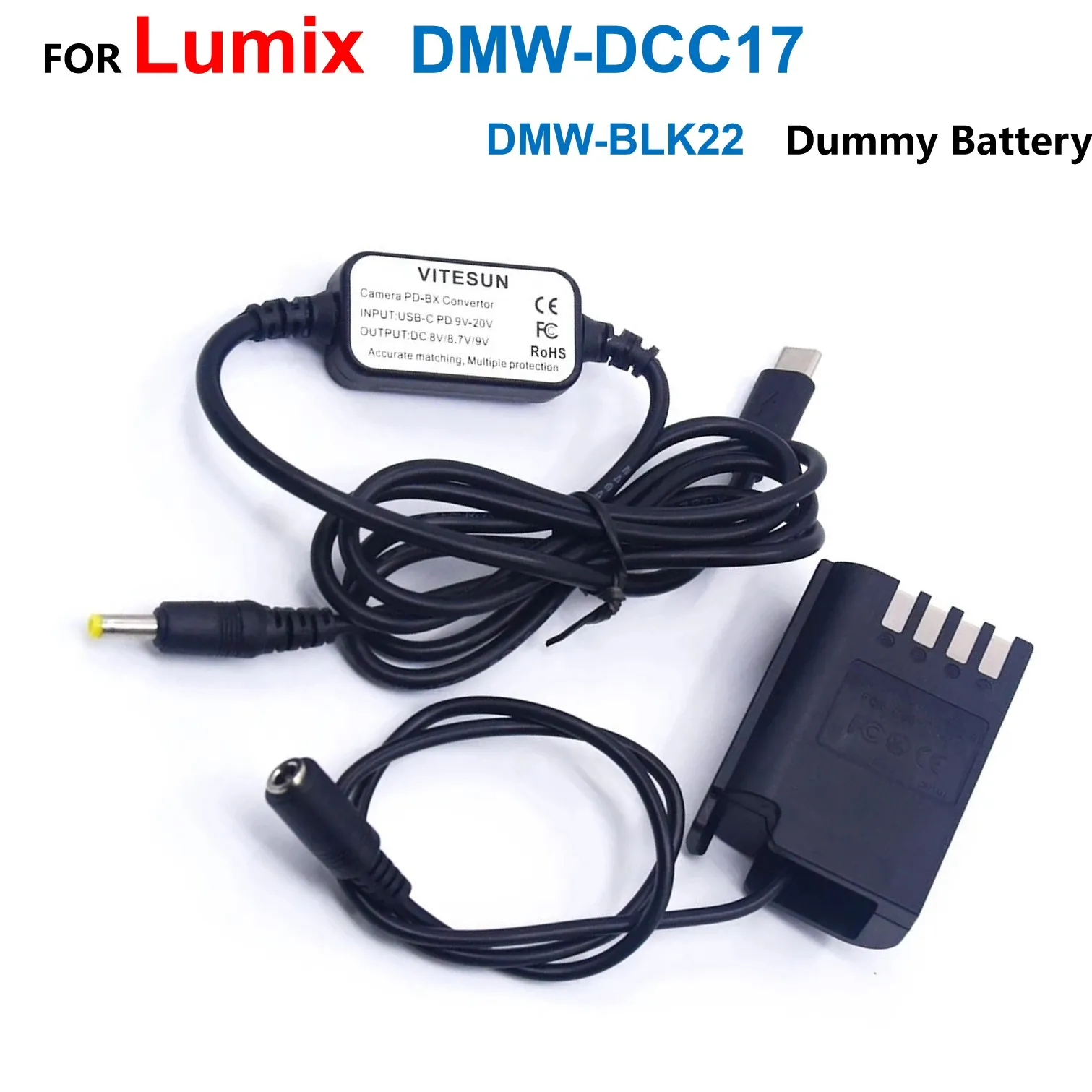 

DCC17 DC Coupler DMW-BLK22 Fake Battery + USB Type-C PD Converter To DC Cable For Panasonic Lumix S5 DC-S5 DC-S5K Camera