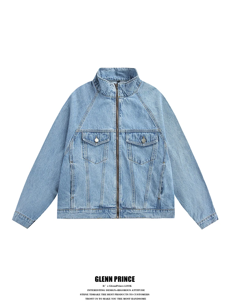 

Мужская джинсовая куртка GPstudio в американском ретро-стиле, 3D-дизайн, весенняя коллекция, с отложным воротником, молодежная, повседневная, из смесового хлопка