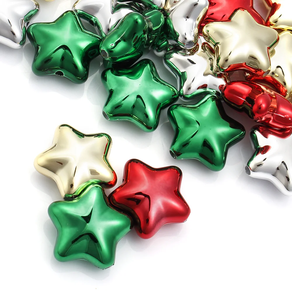 10 Stück 20mm Weihnachtsstern-Acrylperlen, glänzend, UV-elektroplattiert, metallisches Pentagramm, lose Perlen für Feiertags-DIY-Schmuckherstellung – Detail 5