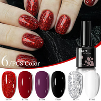 6pcs Gel Nail Polish Set,Jelly Nude Red Pink Purple 6 Colors Semi-permanent Gel Polish Kit, Soak Off Uv/Led,Nail Art Manicure