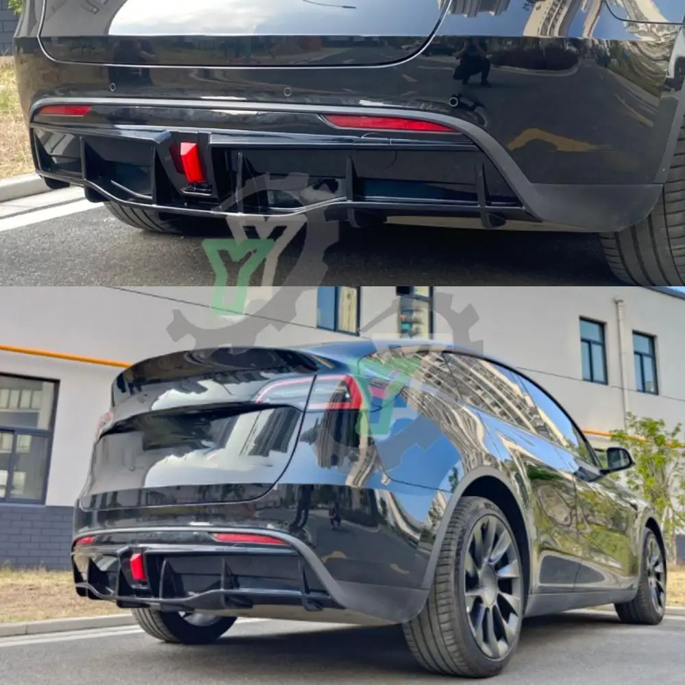 Car Accessories Rear Bumper Diffuser Spoiler with Indicator Light Posterior Lip Body Kit For Tesla Model Y 2019 2020 2021-2023