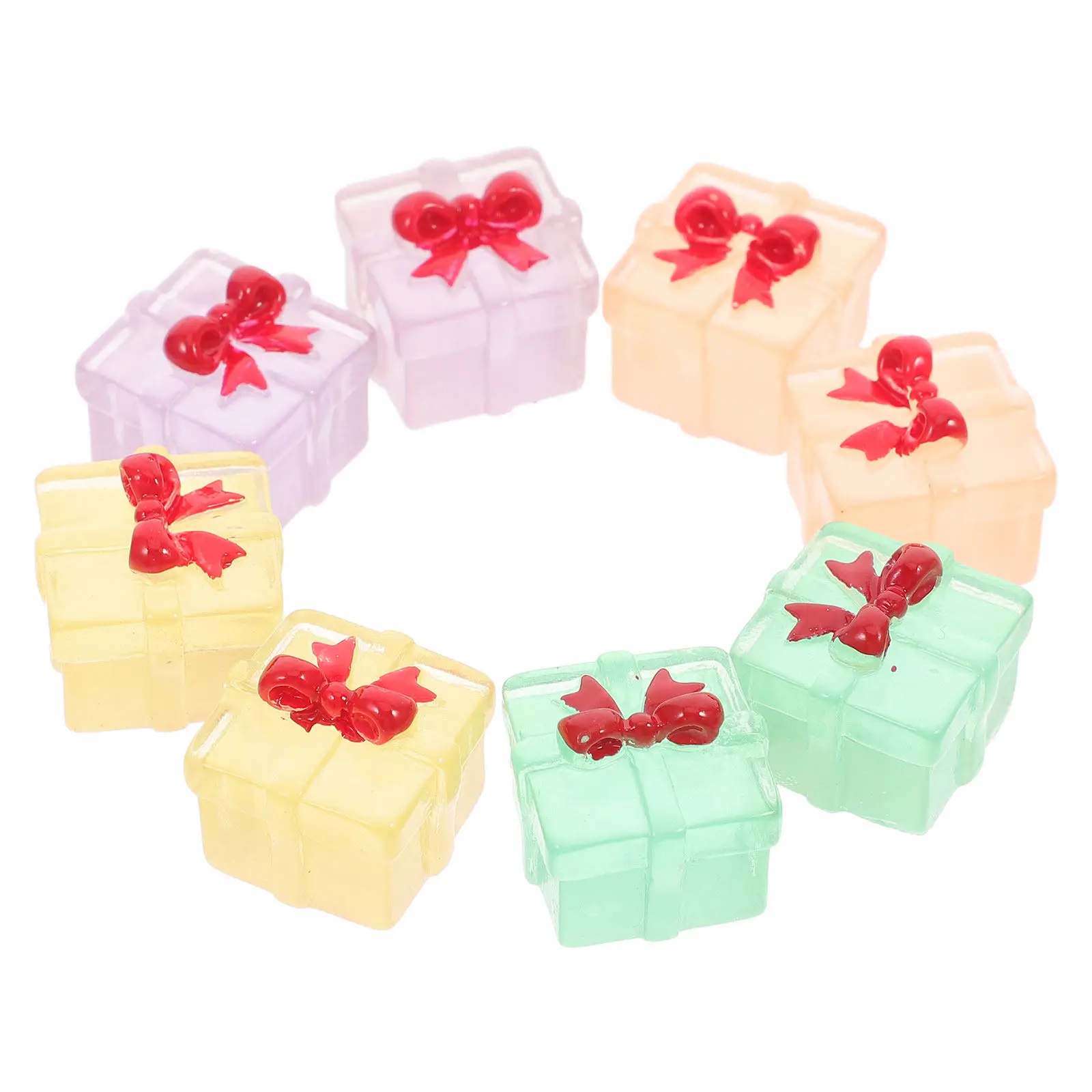 

8Pcs Mini Resin Present Boxes Glow in Dark Tiny Square Ornaments for Fairy Garden Bonsai Micro Landscape Desktop Decoration