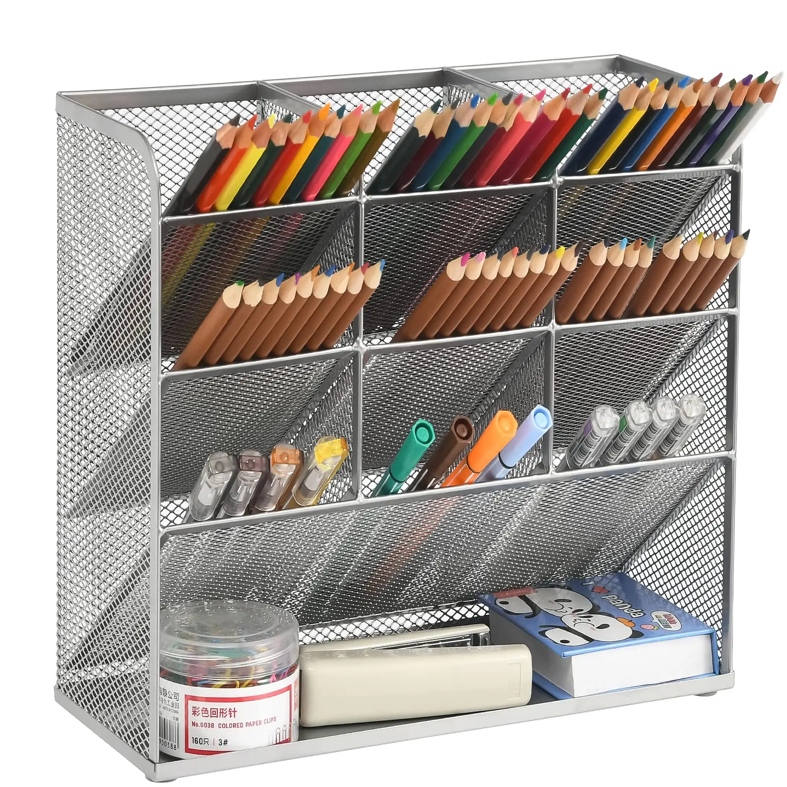 Creative desktop metal grid multi-function iron rack neat tool stationery office storage rack studio color pen basket pen rack