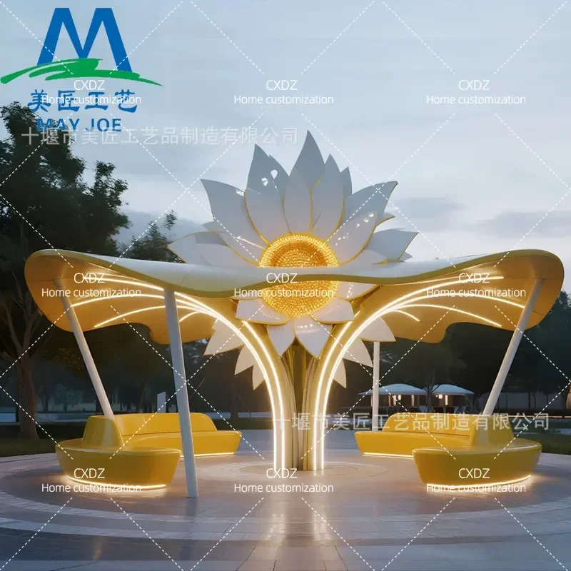 Modern FRP Pavilion Outdoor Decorative Flower Shaped Bench for Park Square Landscape Corridor Frame Seating Area