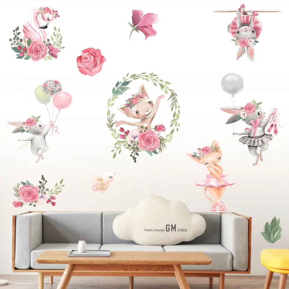 DIY Dancing Rabbit Shy Flamingo Wall Sticker, Baby, Children Room, Door Decoration, Window Tile Stickers, Home Decor