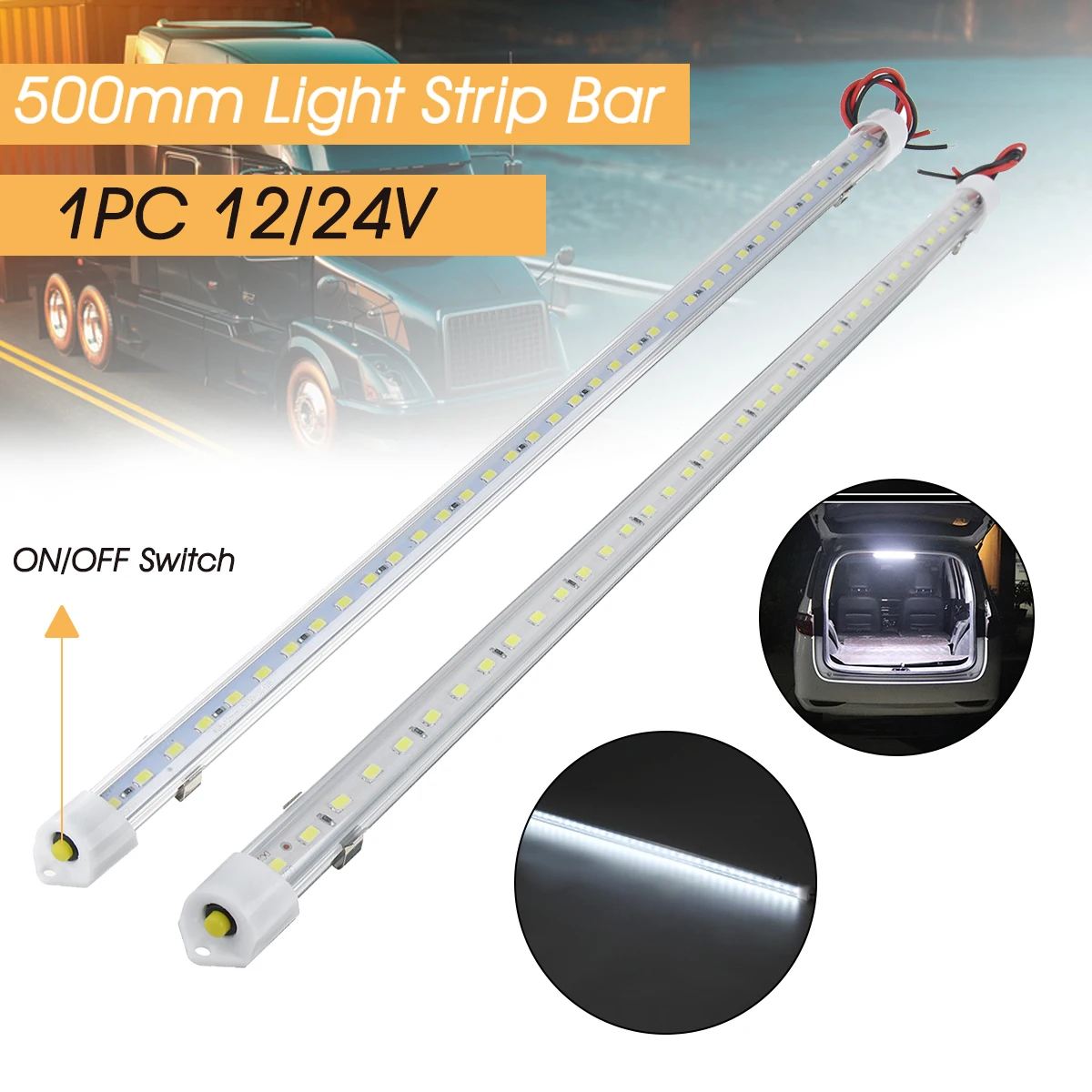 

2/4pcs 50CM 12V/24V 36 LED Car Interior Light Bar Bright White Light Tube with Switch for RV Camper Boat Van Lorry Truck Caravan