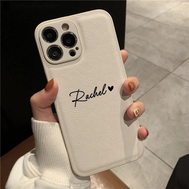 Custom PU Leather iPhone 11 Case Girls Casual Funda for iPhone XR 12 13 Mini 14 Plus 15 Pro Max Personalized Name Phone Case