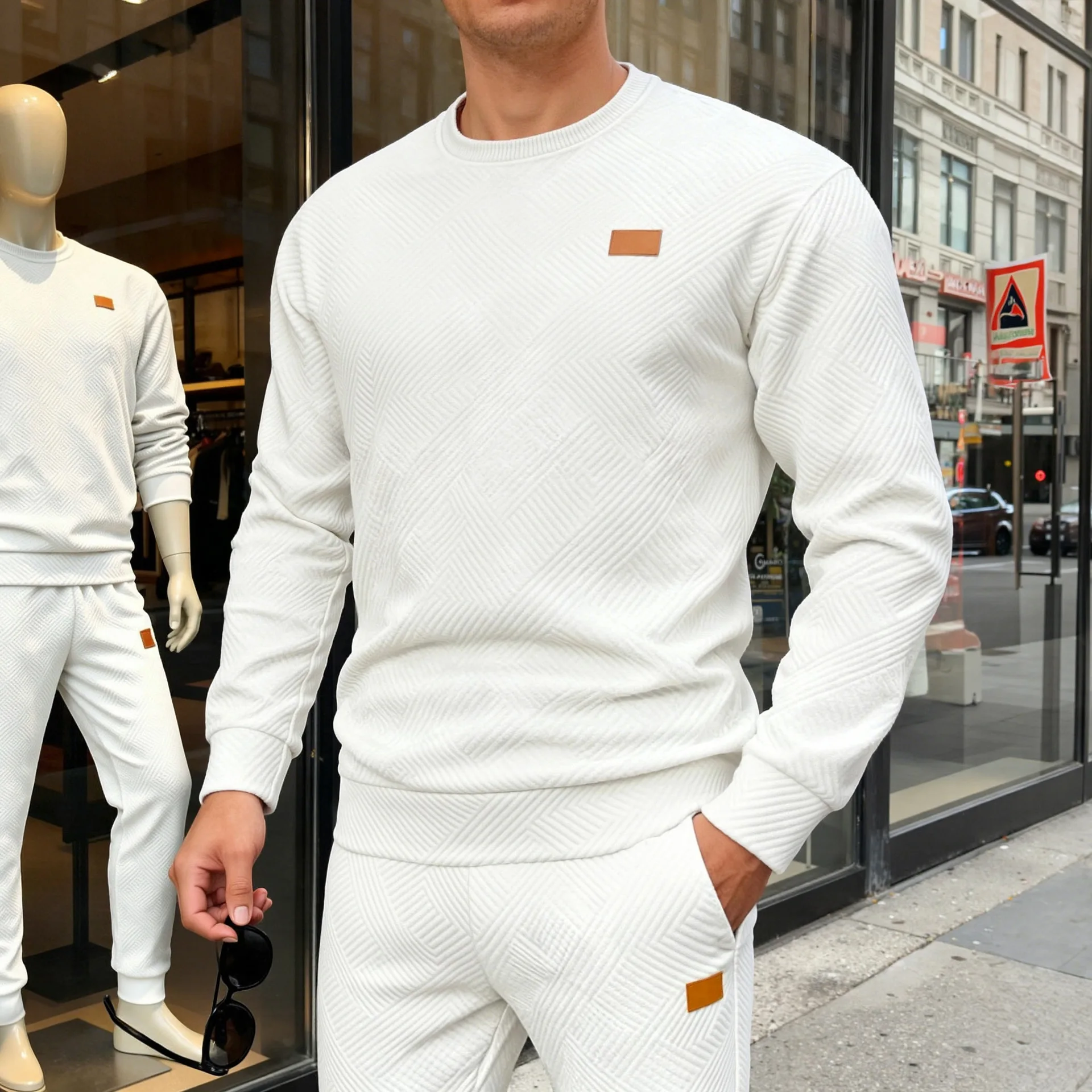 Cross-border New Outdoor Leisure Sports Men's Simple Commuting Loose Texture Crewneck Sweater