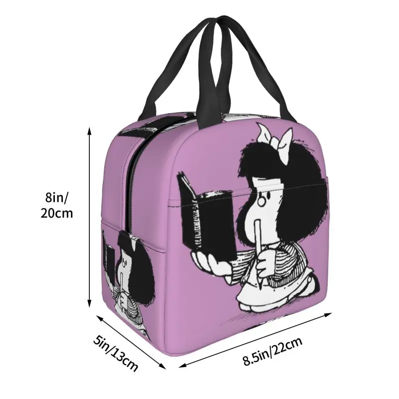 Mafalda With Notebook Thermal Insulated Lunch Bags Women Quino Comic Cartoon Resuable Lunch Tote for Work School Travel Food Box