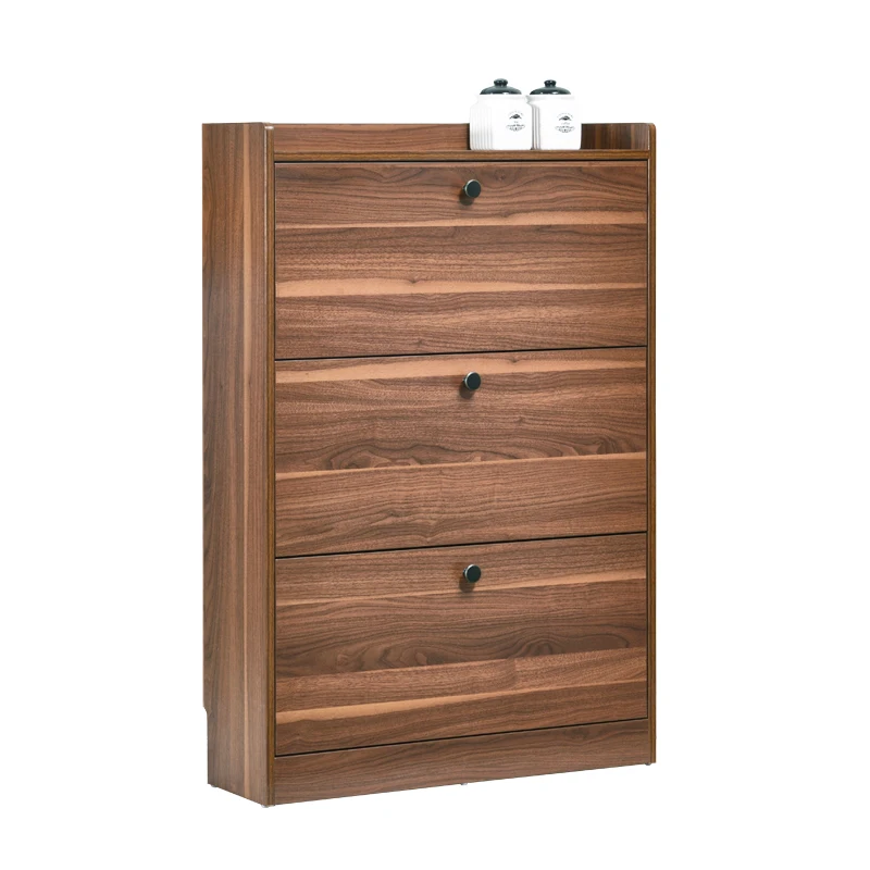 Walnut shoe cabinet, ultra-thin flip bucket into the house, narrow entry, 17cm solid wood color entrance small apartment