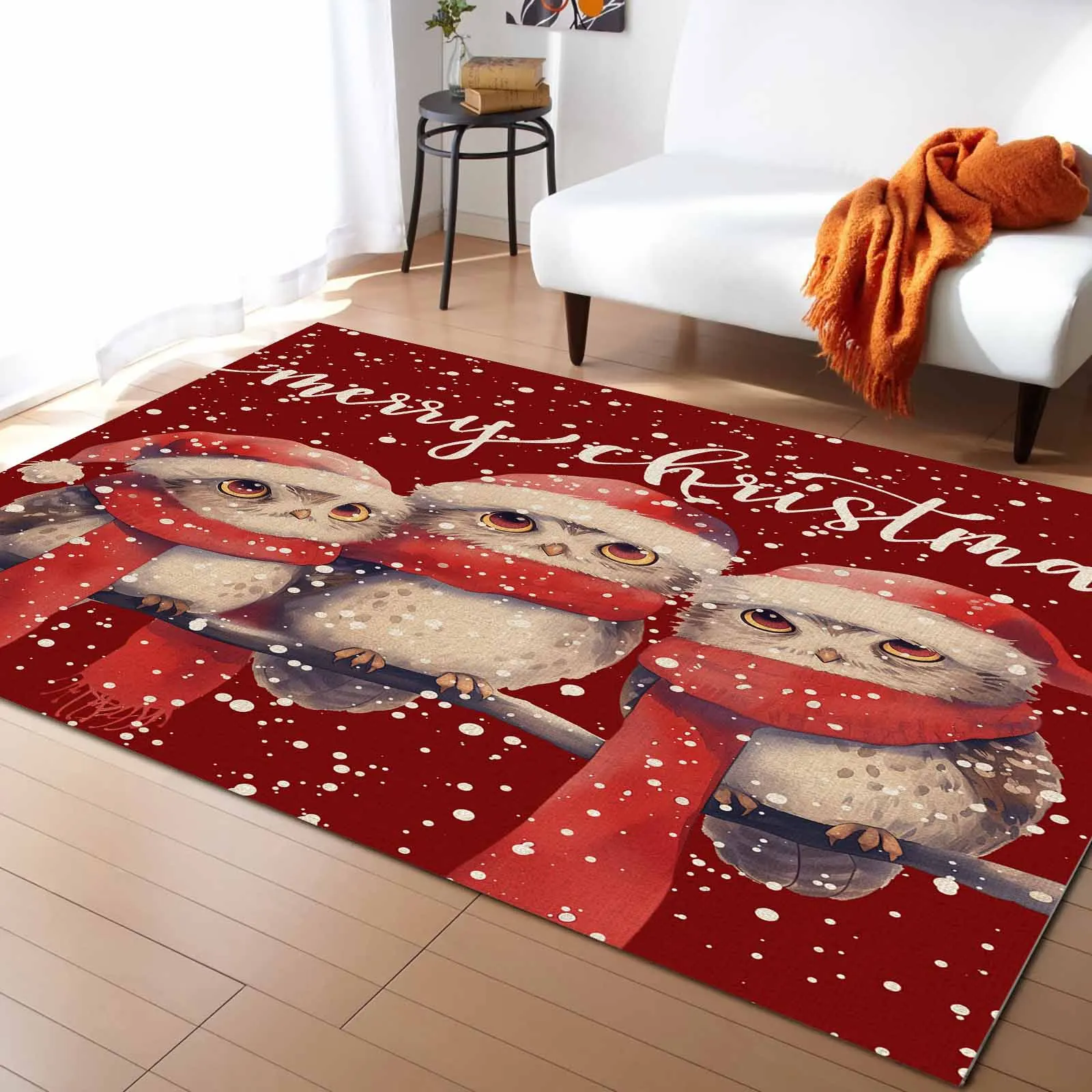 

Christmas Winter Owl Pine Tree Living Room Floor Mat Children's Room Bedroom Bedside Carpet Kitchen Door Mat