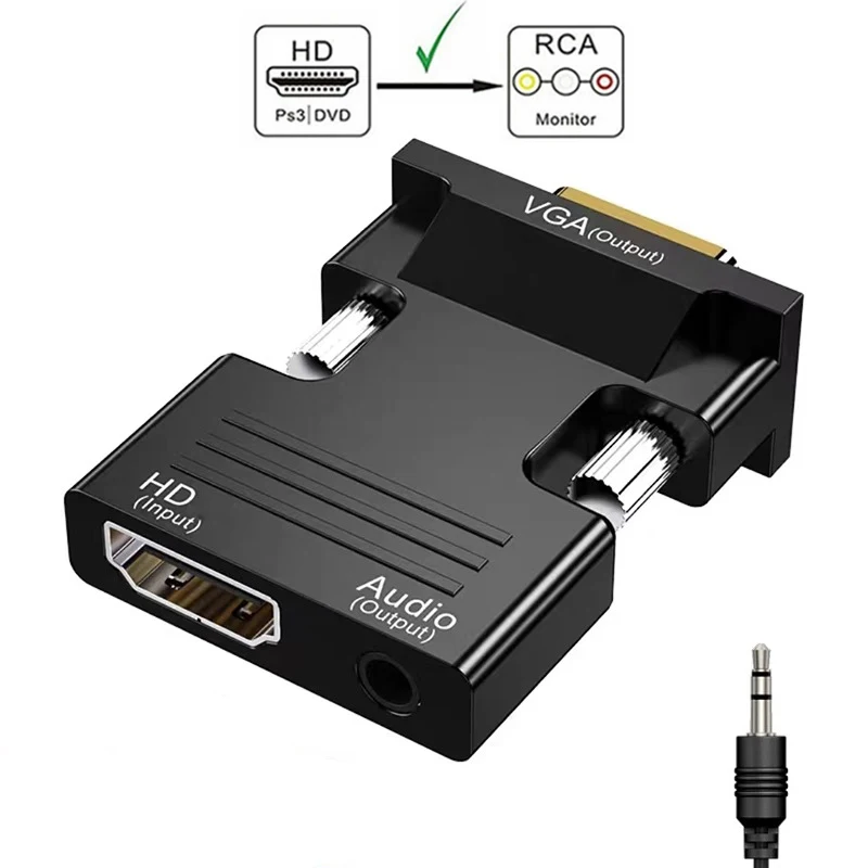 Adaptador convertidor compatible con HDMI de hembra a VGA macho con Cable de Audio de 3,5mm para Monitor PS4, proyector, PC, portátil, 1080P HD a VGA